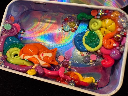 sleeping kitty in whimsical colors